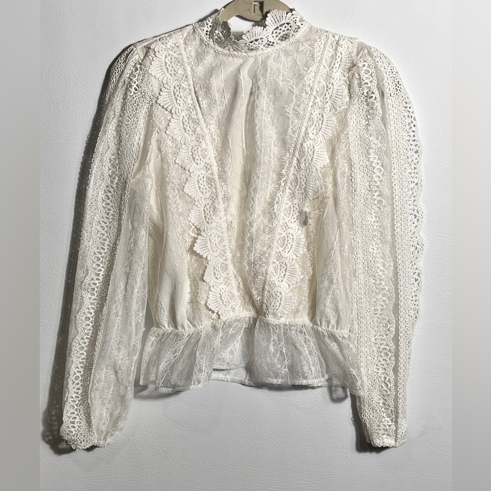 Express Ivory Lace Long Sleeve Blouse Small